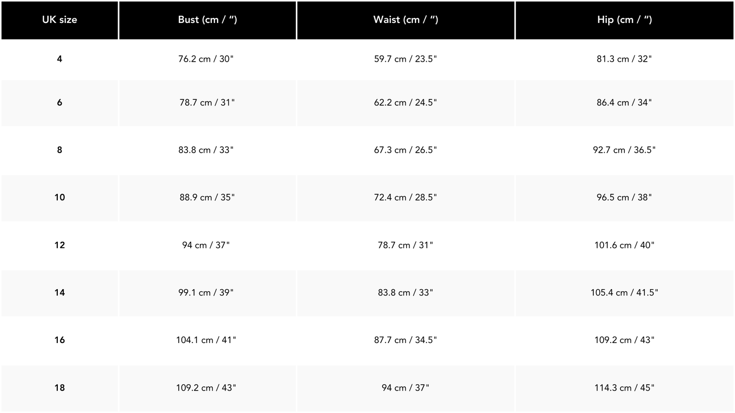 REBECCA TEMBO Sizing Guide 2025